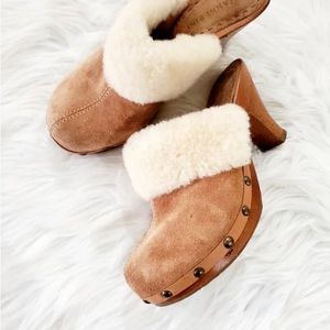 GIANNI Bini | Shearling Lined Trim Suede Clogs